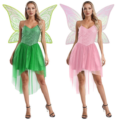 Mischievous Fairy Elf Wing Dress - Whimsical Costume with Attached Wings for Party Performance — back view