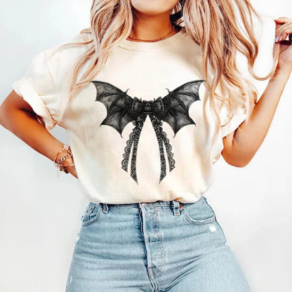 White Women's Halloween Cute Pattern Streetwear T-shirt — side view