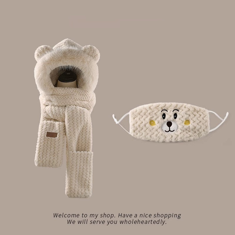 Bear Ears Plush Hat And Scarf For Women | Magic Stories