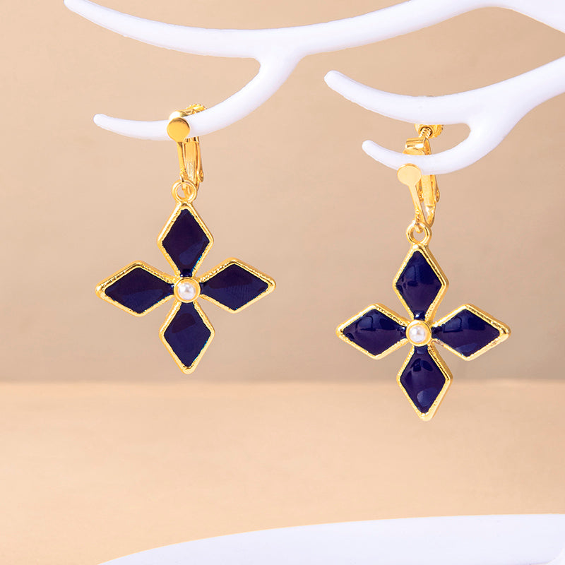 Genshin Impact Keqing Enamel Blue Geometric Flower Earrings — detail