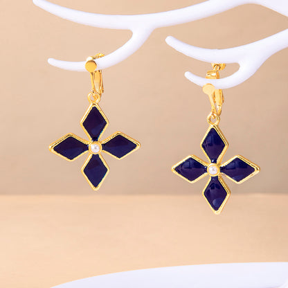 Genshin Impact Keqing Enamel Blue Geometric Flower Earrings — detail