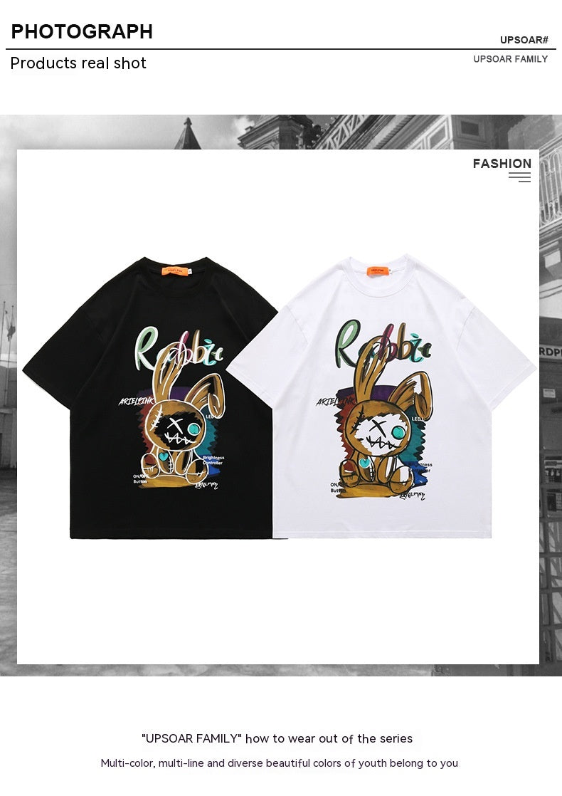 Cartoon Anime Loose T-shirt Round Neck Pullover Leisure Short Sleeve — detail