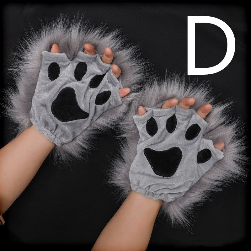Fingerless Cat Paw Handmade Cartoon Cute Plush Gloves — side view