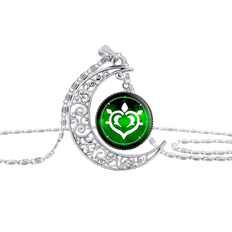 Vintage Hollow Moon Pendant Necklace Genshin Impact Eye of God Weapon Props Dome Glass Necklaces For Women — back view