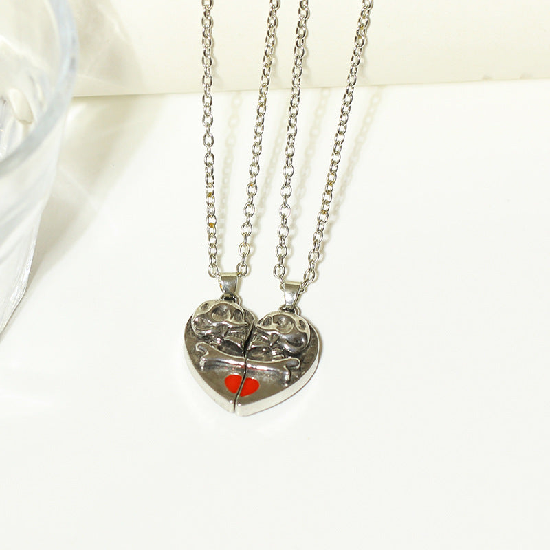 Skull Heart Magnetic Couple Necklace - Halloween — back view