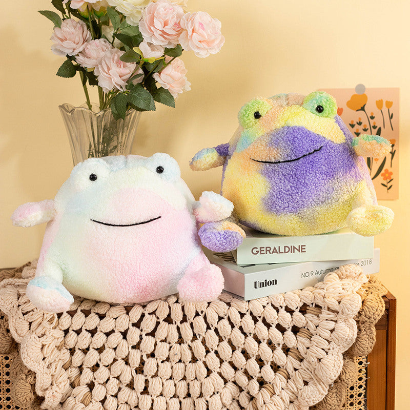 Cute Frog Doll Pillow Colorful Tie-dye Plush Toy — scale reference