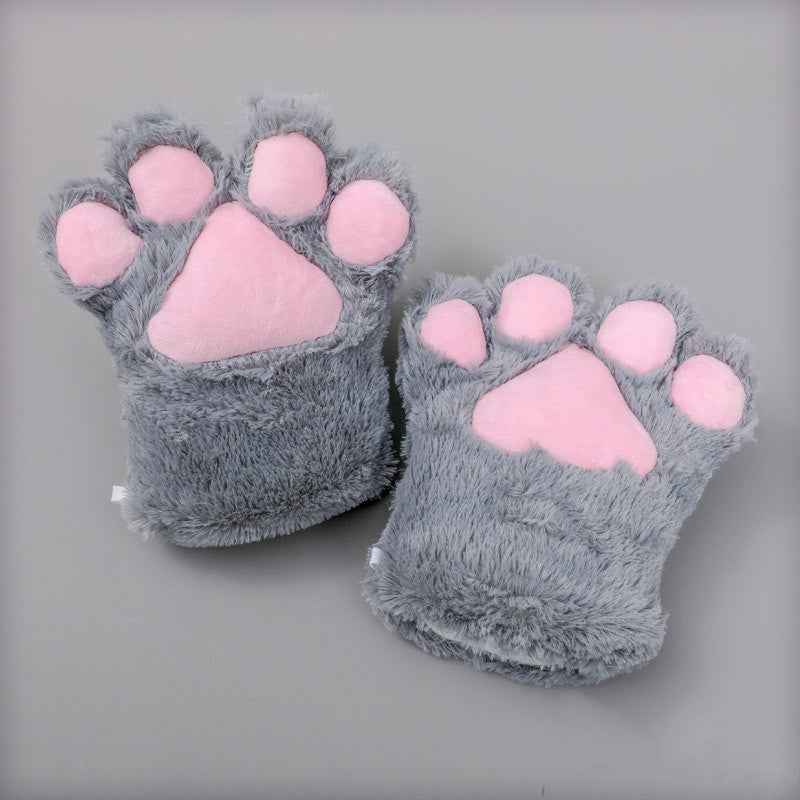 Japanese Cute Adorable Plush Cosplay Performance Props Net Red Cat Paw Gloves — in use