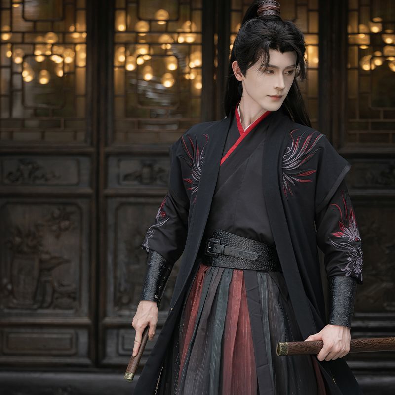Martial Arts Embroidered Black And Red Costume Cosplay Costume — side view