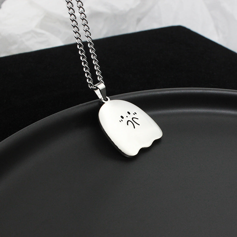 Cute Ghost Couple Necklace - Stainless Steel — side view