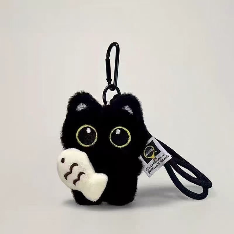 Big-eyed Black Cat Plush Doll Keychain | Magic Stories