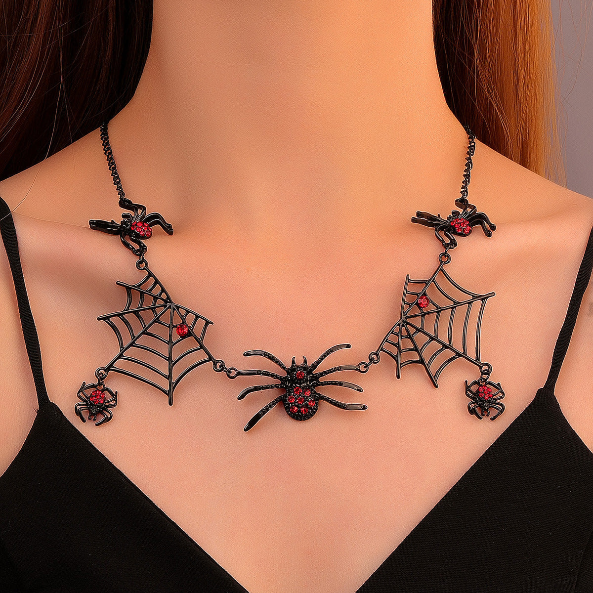 Halloween Gothic Accessories 3-Piece Set — Coffin Bag, Spider Web Necklace & Skull Couple Necklace — back view