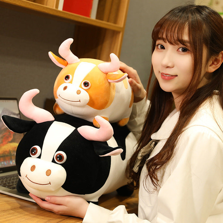 Cartoon cow long pillow plush toy — back view