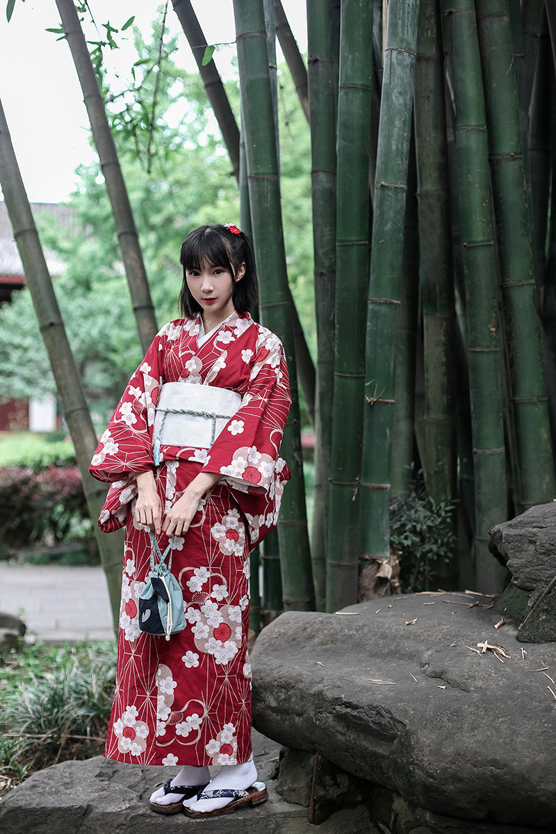 Japanese Kimono & Yukata Duo — Red Women's Kimono Yukata Dress + Dragon-Print Haori Cardigan