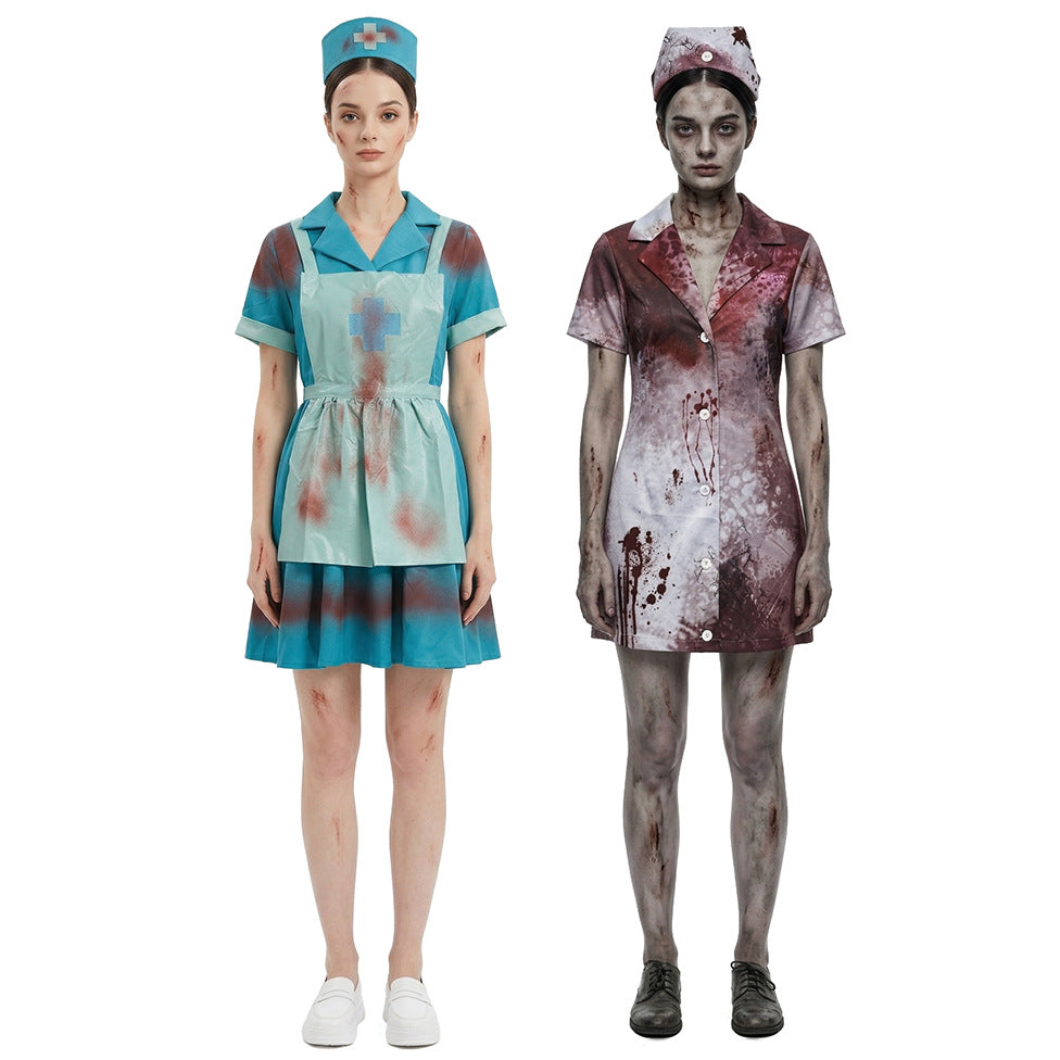 Zombie Nurse Cosplay Costume With Bloodstains Nurse Uniform — detail