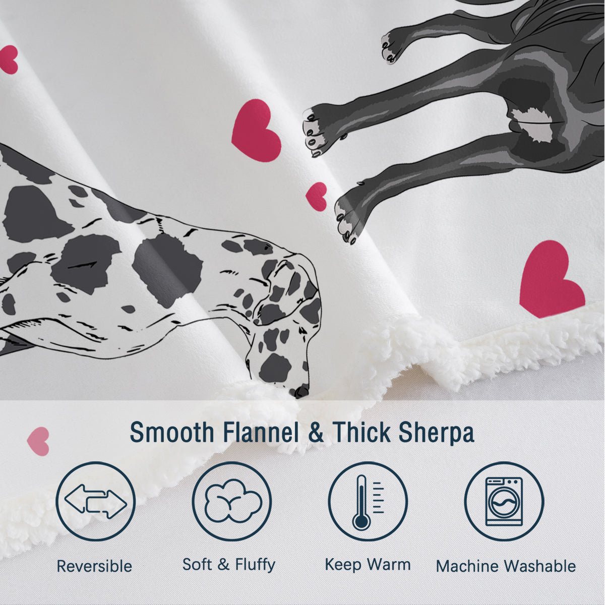 Great Dane Dog Blanket Red Heart Puppy Print Sherpa Fleece Throw Blanket Funny Kawaii Dog Portrait Plush — packaging