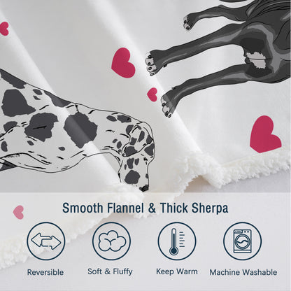 Great Dane Dog Blanket Red Heart Puppy Print Sherpa Fleece Throw Blanket Funny Kawaii Dog Portrait Plush — packaging