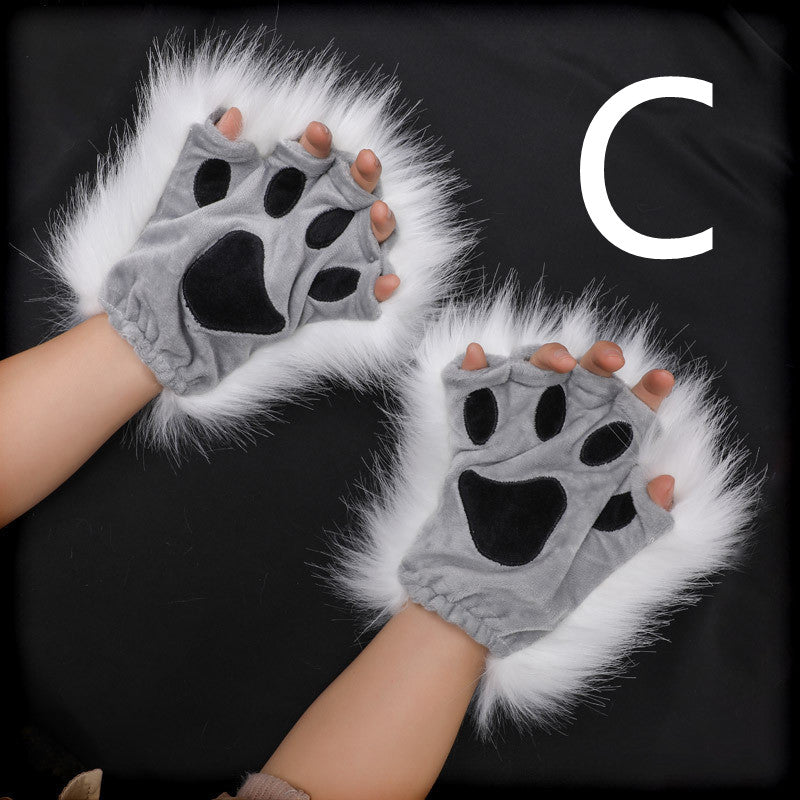 Fingerless Cat Paw Handmade Cartoon Cute Plush Gloves — detail