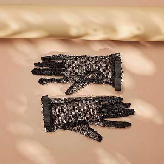 Gothic Black Mesh Lace Bow Gloves | Magic Stories