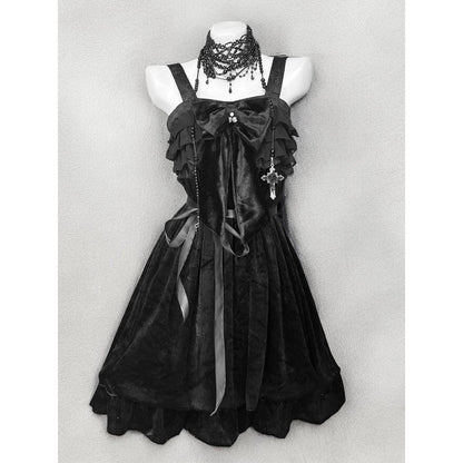 Black Gothic Style Vintage Lolita Dress Black Cardigan Two-piece Set Women's Summer New — detail