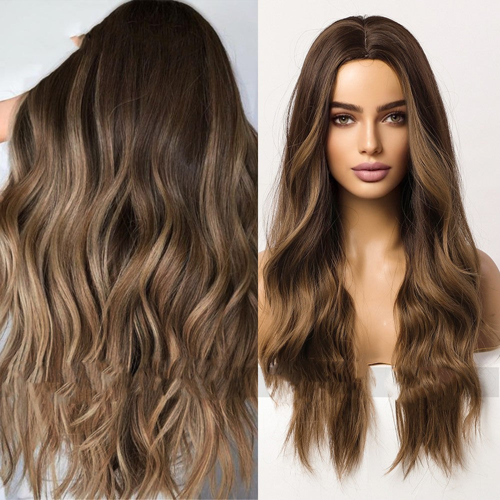 Medium Brown Gradient Highlight Wig — back view