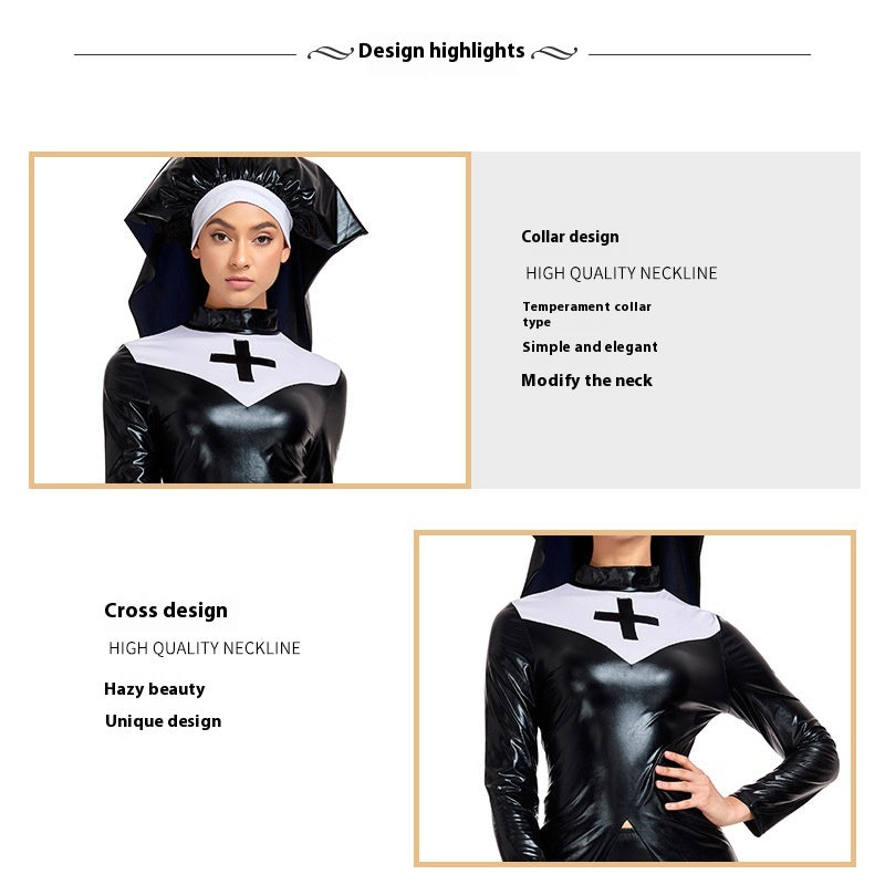 Cos Nun Costume Halloween PU Leather Punk | Magic Stories