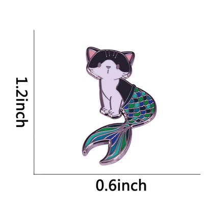 Cute Cartoon Mermaid Cat Brooch Pin Enamel Badge — detail