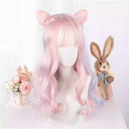 Soft Girl Long Curly Hair In Rainbow Colors Cute And Adorable Cosplay Wig For Girls — back view
