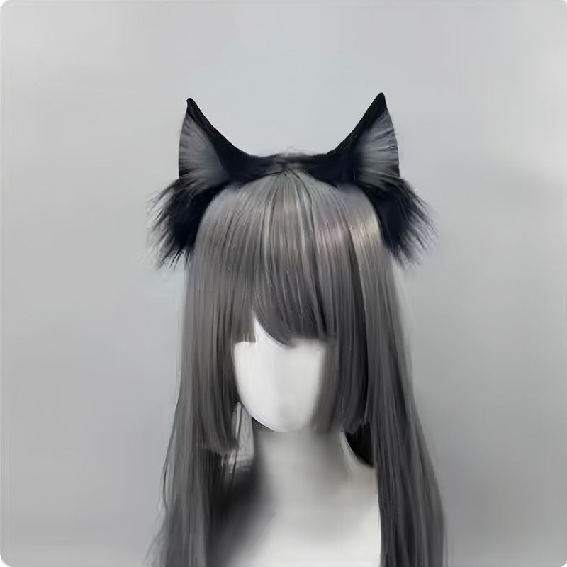 Black Cat Ears Plush Animal Ears Headband For Women — detail