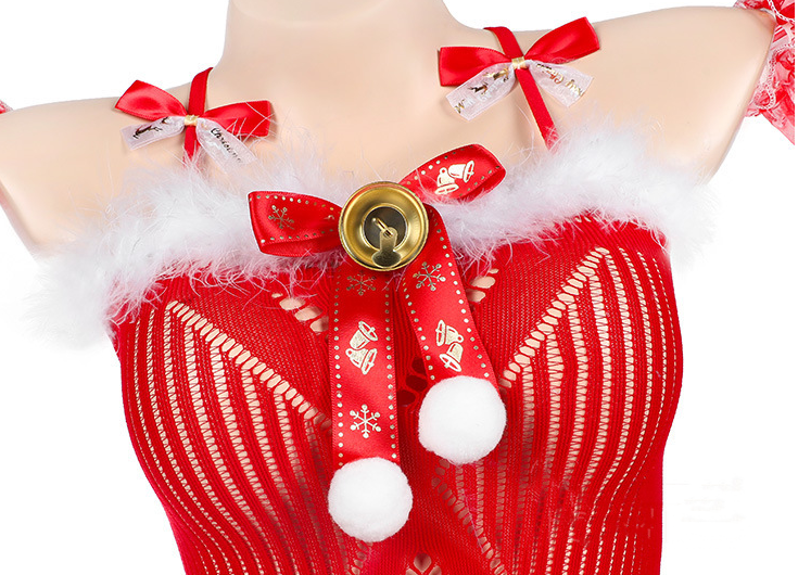 Cosplay Christmas Bowknot Mesh Bodysuit Suit — detail