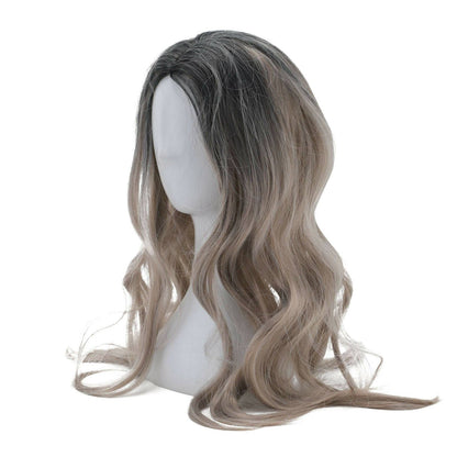 Brown Gold Blonde Long Wavy Wig Synthetic Curly Hair Cosplay Fashion — scale reference