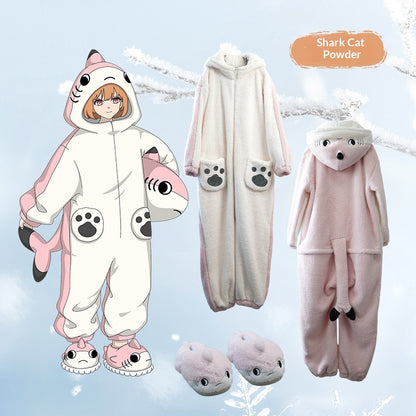 Anime Cartoon Funny Shark And Cat Onesie Pajamas Cute Cozy Loungewear Set — detail