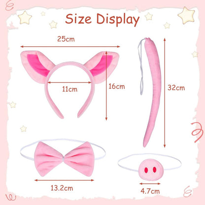 4-piece Pig Costume Set Consisting Of A Pig Ear Headband, Snout, Tail,and Bow Tie.Pink Animal Costume For — back view