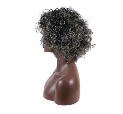 Granny gray short chemical fiber wig headgear — detail