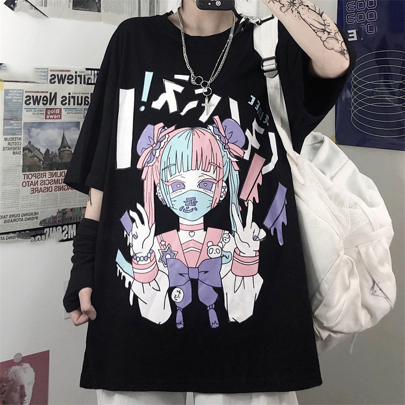 Anime loose T-shirt — back view