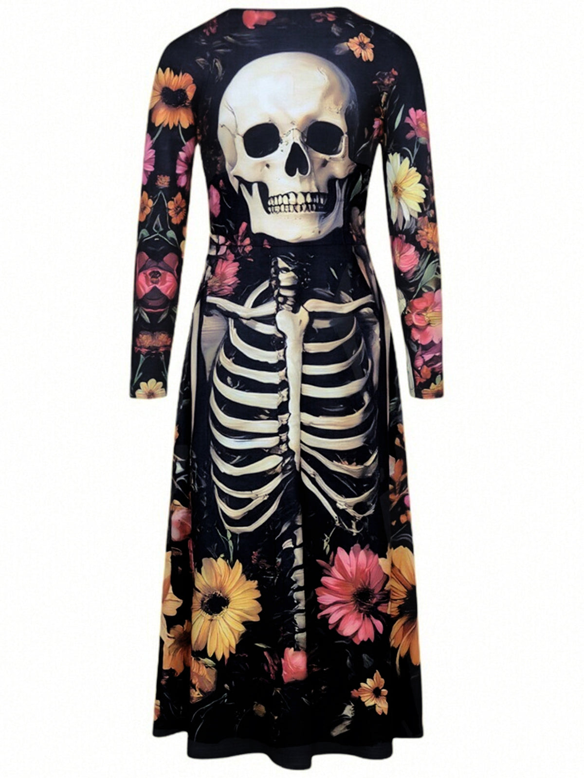 Halloween Skull Print Witch Wizard Costume Dress - Women's Gothic Fantasy Party Outfit for Cosplay — side view