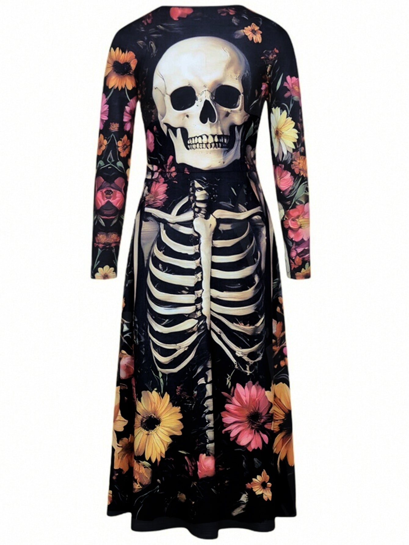 Halloween Skull Print Witch Wizard Costume Dress - Women's Gothic Fantasy Party Outfit for Cosplay — side view