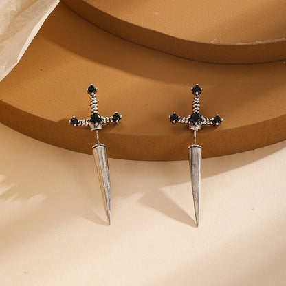 Vintage Crystal Diamond Gothic Dagger Earrings — side view