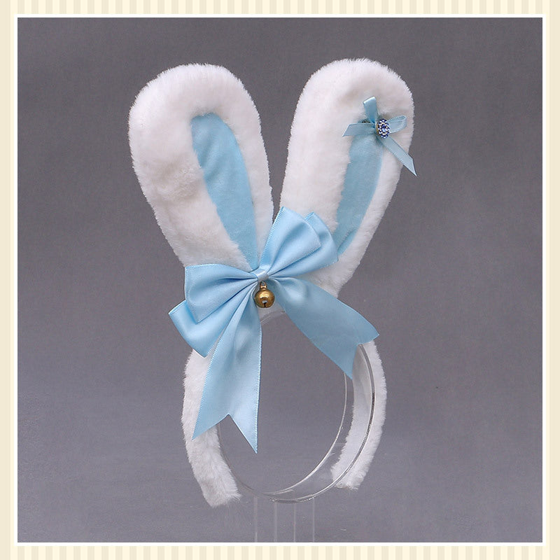 Lolita Animal Ears Accessories Diamond Bowknot Plush Rabbit Ears Headband — side view