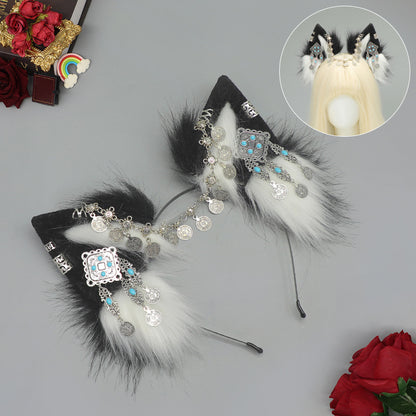 Tibetan Hair Accessories Exotic Wolf Ear Animal Ears Headband Bohemian Travel Photo Shooting Props — side view