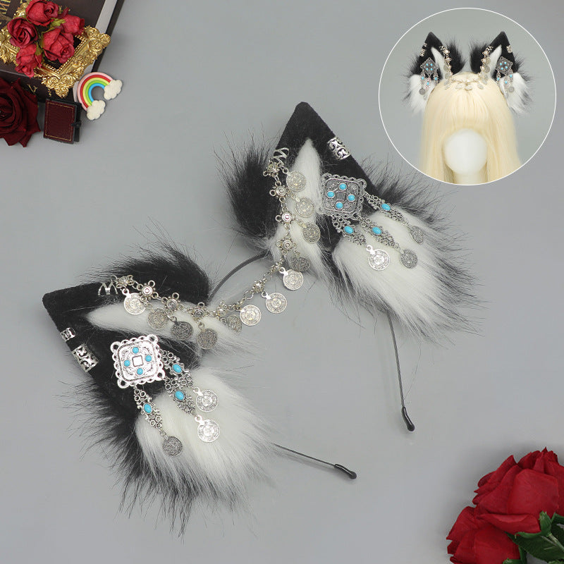 Tibetan Hair Accessories Exotic Wolf Ear Animal Ears Headband Bohemian Travel Photo Shooting Props — side view
