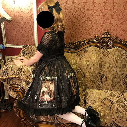 Gothic Lolita Dress Woman Vintage Kawaii Chiffon Palace Princess Party Wear Lantern Sleeve Printed Cute Cosplay — side view