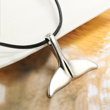 Leather Rope Mermaid Tail Animal Necklace — back view
