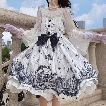 Lolita JSK dress Tomb Prisoner Girl Gothic Dark Jsk Dress Dark Vintage Victorian Princess Party Dress Sleeveless — back view