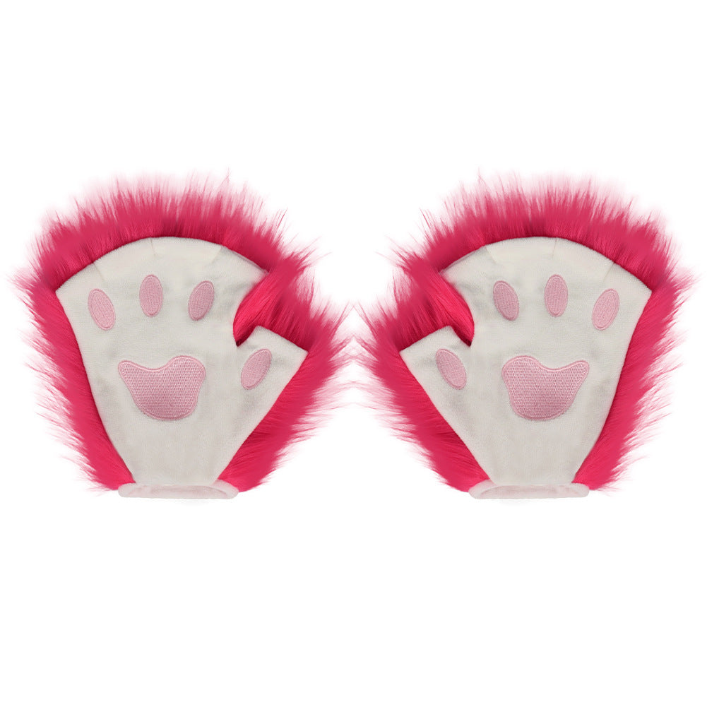 Half Finger Warm Plush Cat's Paw Gloves Halloween Cosplay Props — detail