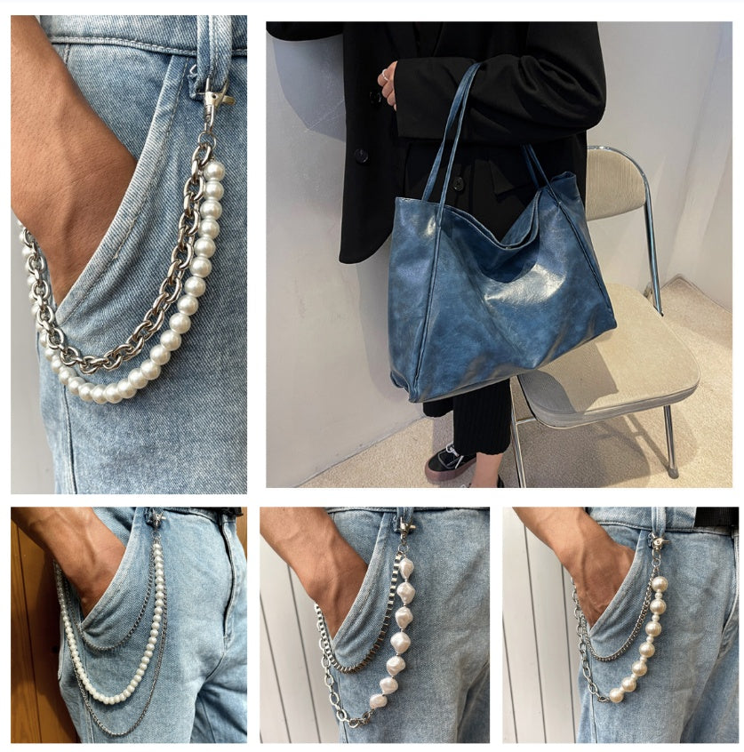 Vintage Women's Tote Bag Athletic Casual Fashion Large Capacity Leather Shoulder Bag Shopper Harajuku Simple — side view