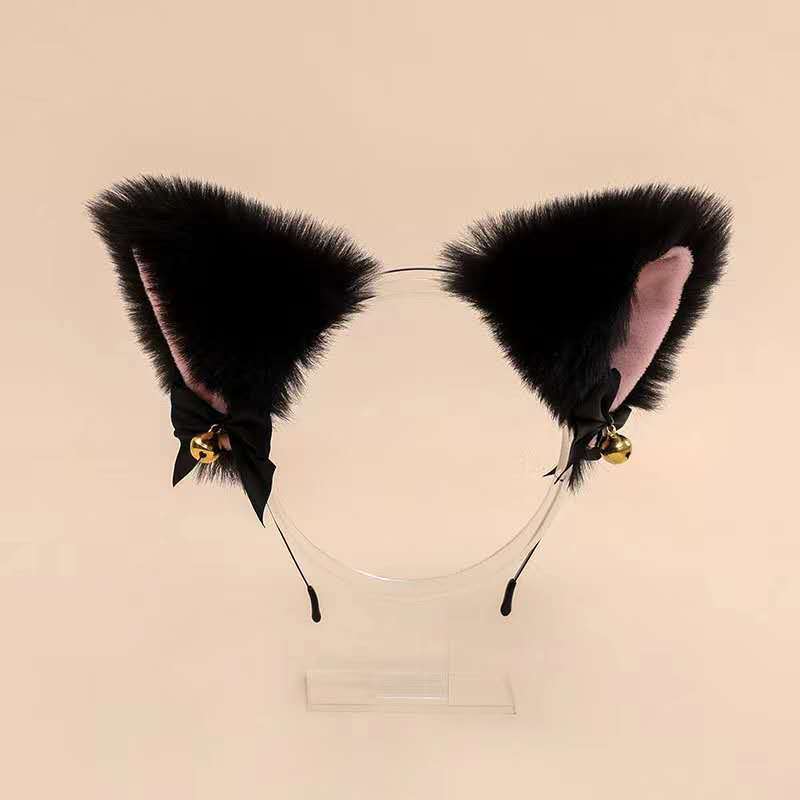 Cute Plush Bells Fox Cat Ears Headband — back view