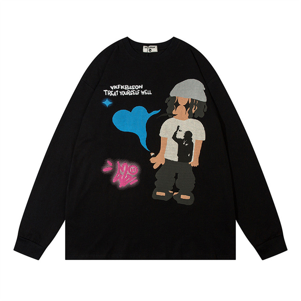 Men's Cotton Casual Round Neck Cartoon Anime Print T-shirt — in use