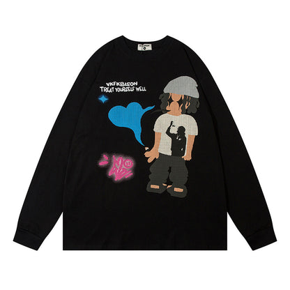Men's Cotton Casual Round Neck Cartoon Anime Print T-shirt — in use