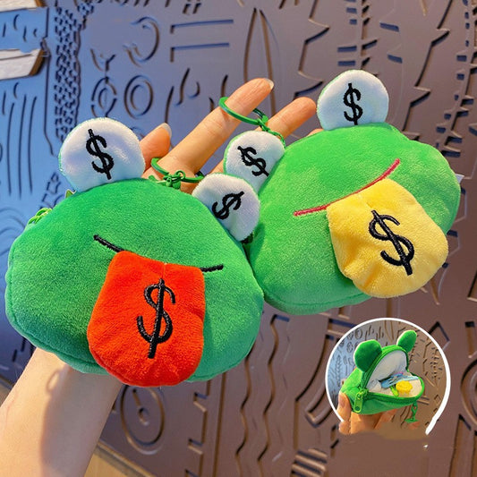 Creative Cartoon Plush Money Frog Coin Purse Keychain — Cloth & Metal