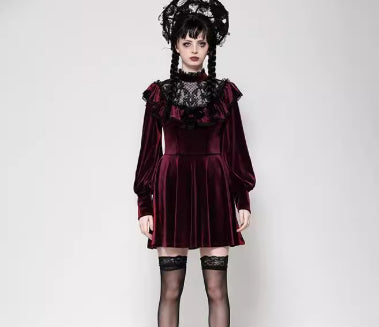 Personality Gothic Dark Red Velvet Dress | Magic Stories
